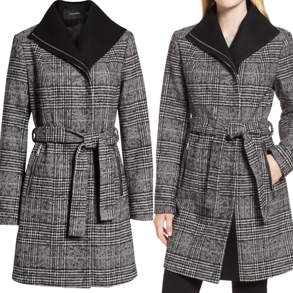 Tahari plaid wrap coat